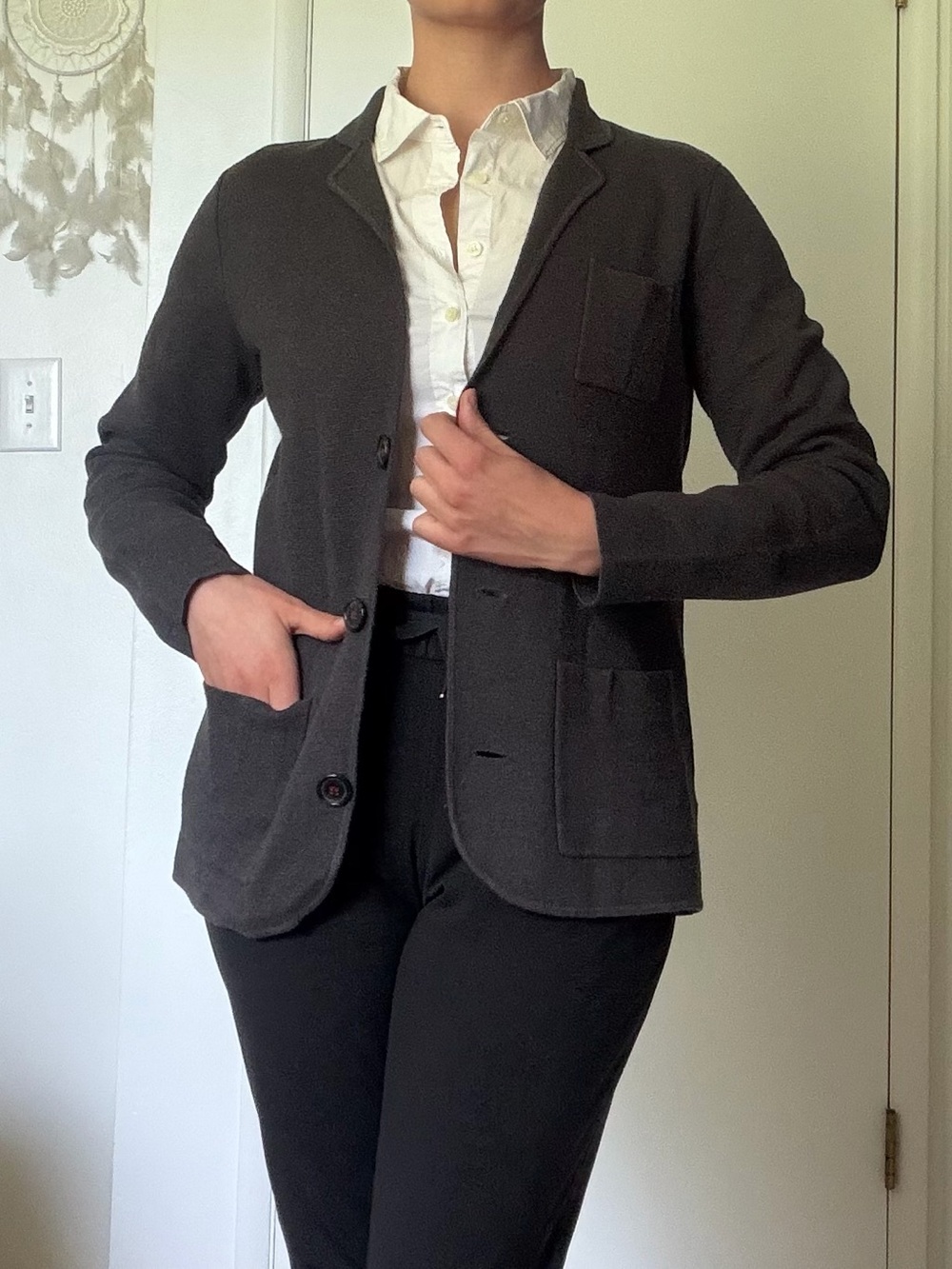 Dark Gray Women's Knit Blazer Jacket